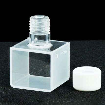 Cuvette à échantillon en quartz avec bouchon à vis, 30mm, 20ml, 2 fenêtres, poudre frittée