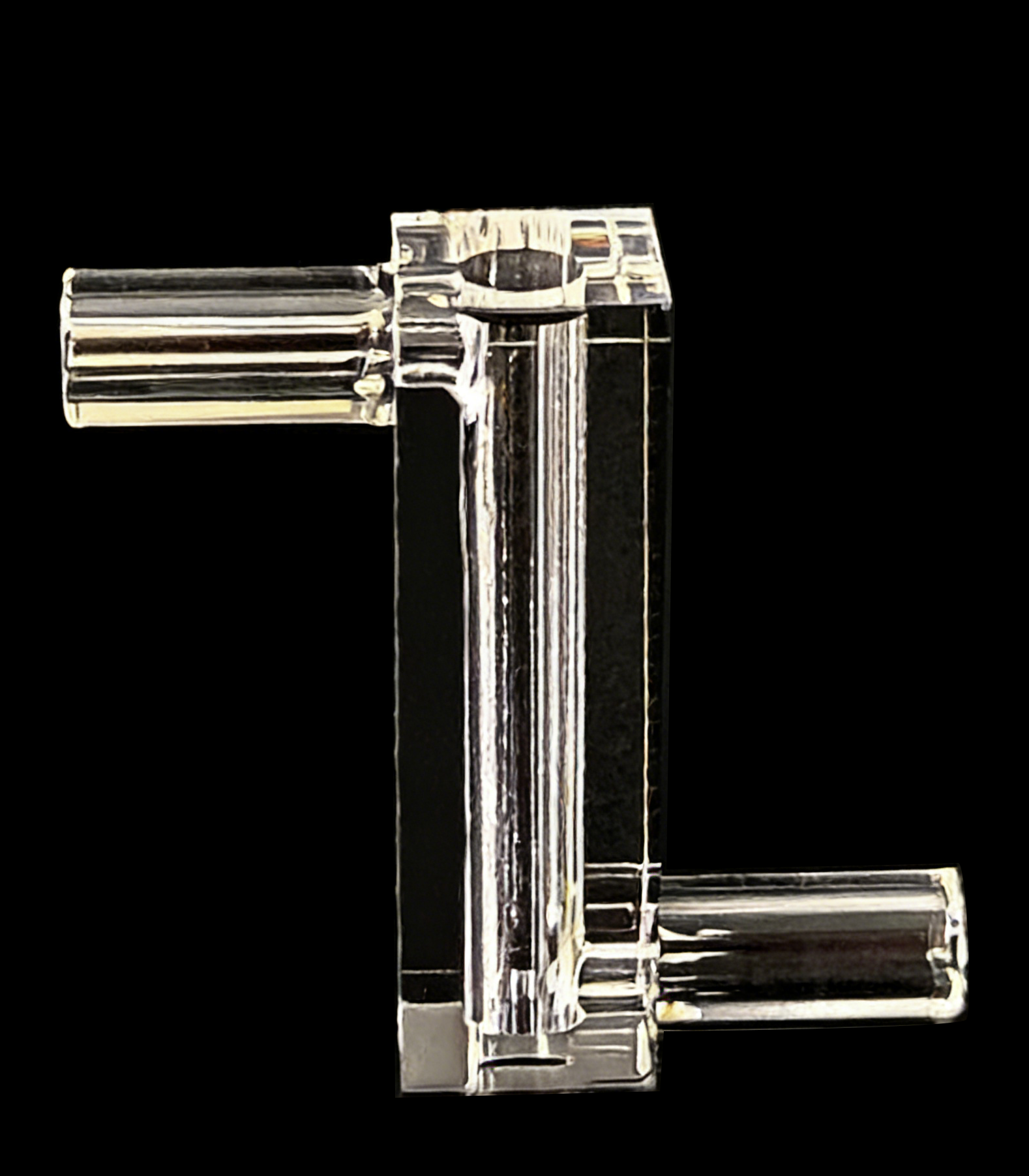 CFL120-01 Quartz Fluorescence Flow Cuvette, 4 Side Clear, Quartz Tubing Connector, OCB, Customizable